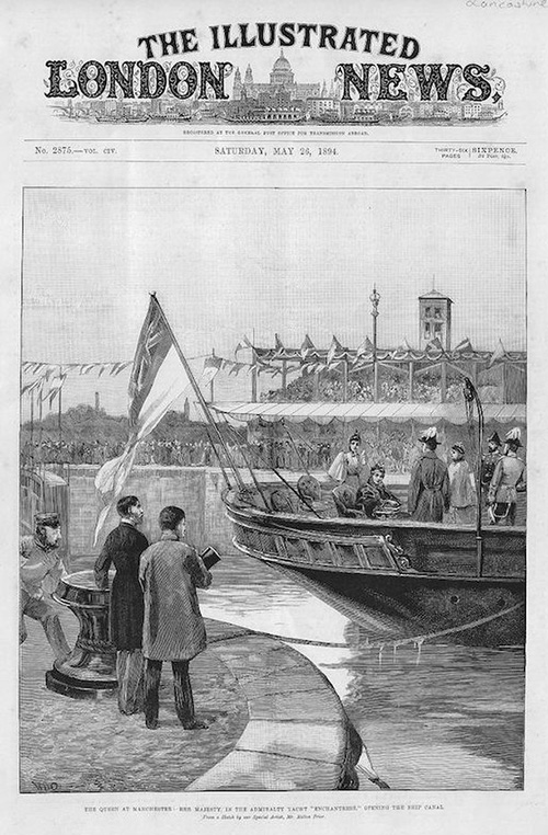The front cover of The Illustrated London News showing Queen Victoria opening the Manchester Ship Canal in 1894