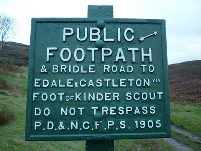 Signpost number 1 dating from 1905. Footpath and bridle road to Edale