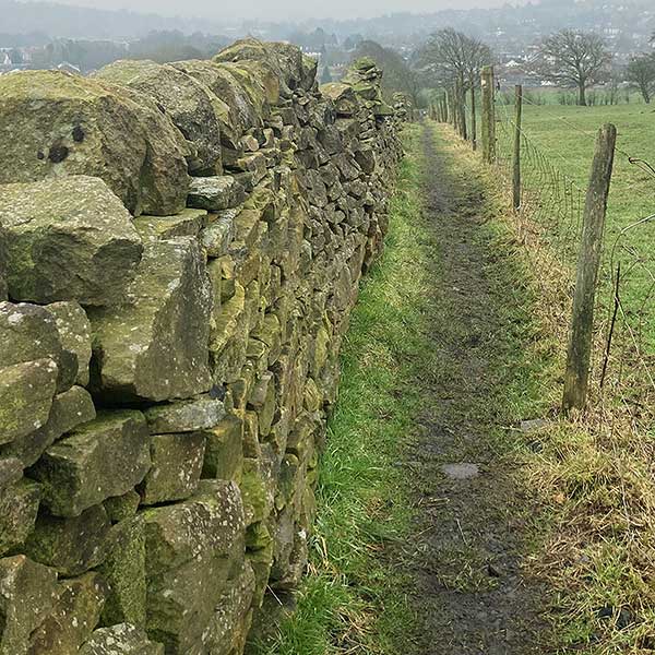 New boardwalk over a wide muddy ditch next to a stile.