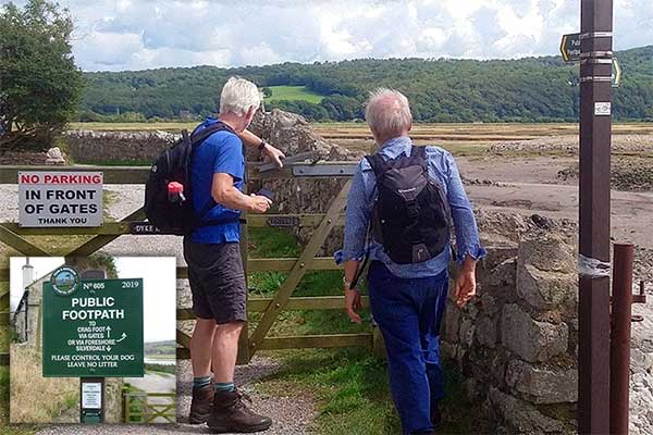 New Peak and Northern Footpaths Society cast metal sign marking the reinstatement of the correct route